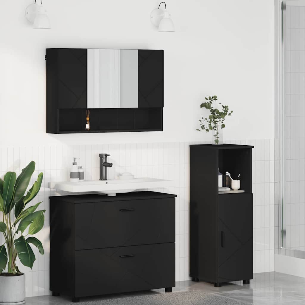 Bathroom Furniture Set with Shelf 3 pcs Black 76.5 x 35 x 64 cm